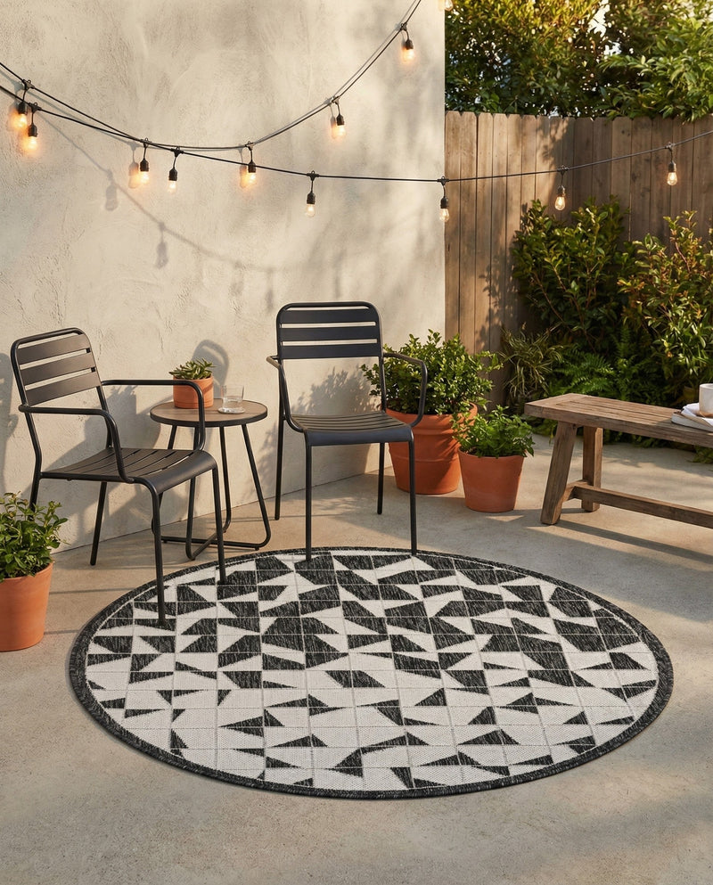 Urban Terrace Collection Area Rug -  Mercer Round Black and White  lifestyle 63