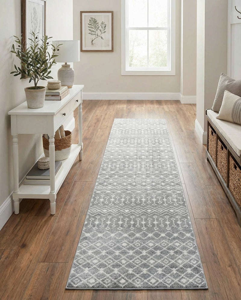 Mediterranean Lattice Collection Area Rug - Santorini (Gray) Runner Gray  lifestyle 73