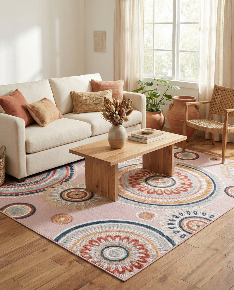 Seaside Blooms Collection Area Rug -  Eden Rectangle Pink  lifestyle 80