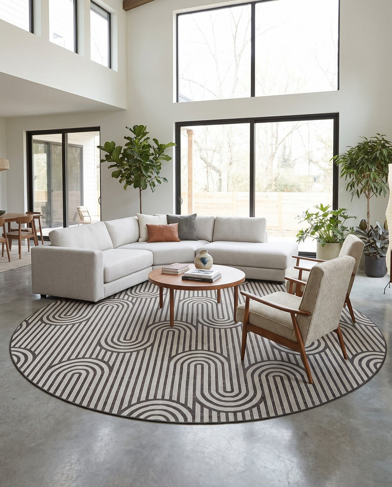 Urban Terrace Collection Area Rug -  Uptown Round Black and White  lifestyle 80