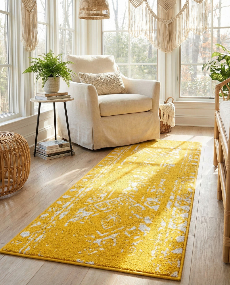Brighton Stripes Collection Area Rug - Sussex (Yellow) Runner Yellow  lifestyle 60