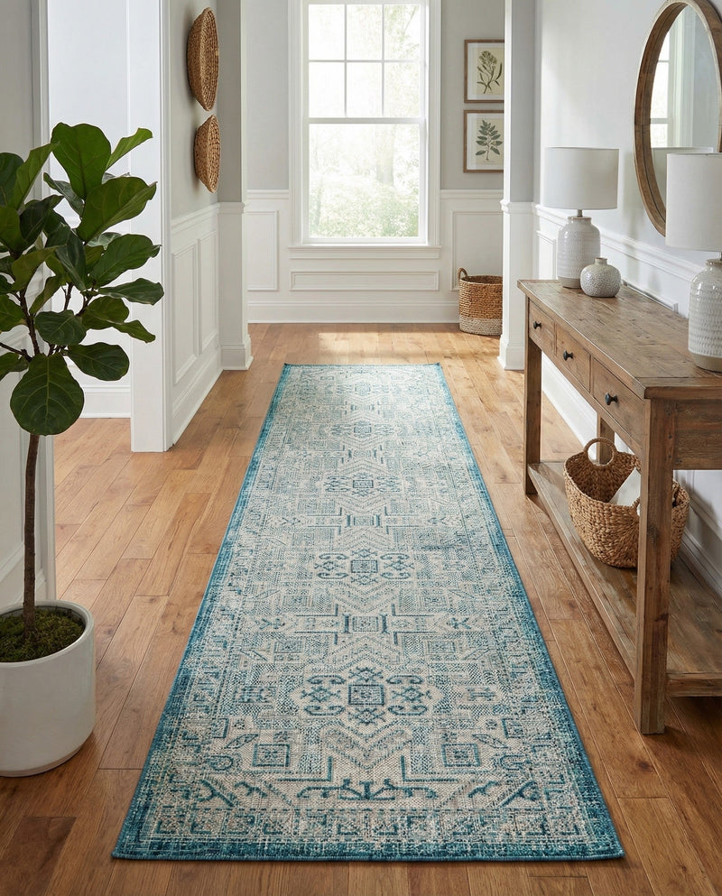 Tribal Terrace Treasures Collection Area Rug - Mayan Marina (Teal) Runner Teal  lifestyle 37