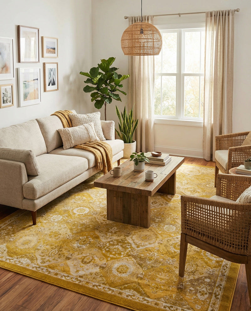 Brighton Terrace Collection Area Rug -  Rottingdean (Yellow) Rectangle Yellow  lifestyle 6