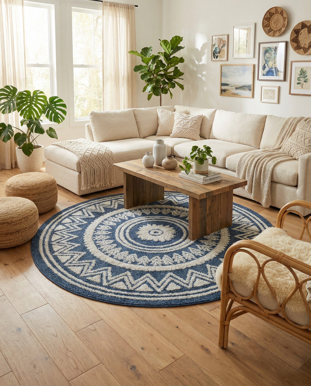 Sahara Chic Collection Area Rug -  Tangier Round Blue  lifestyle 133