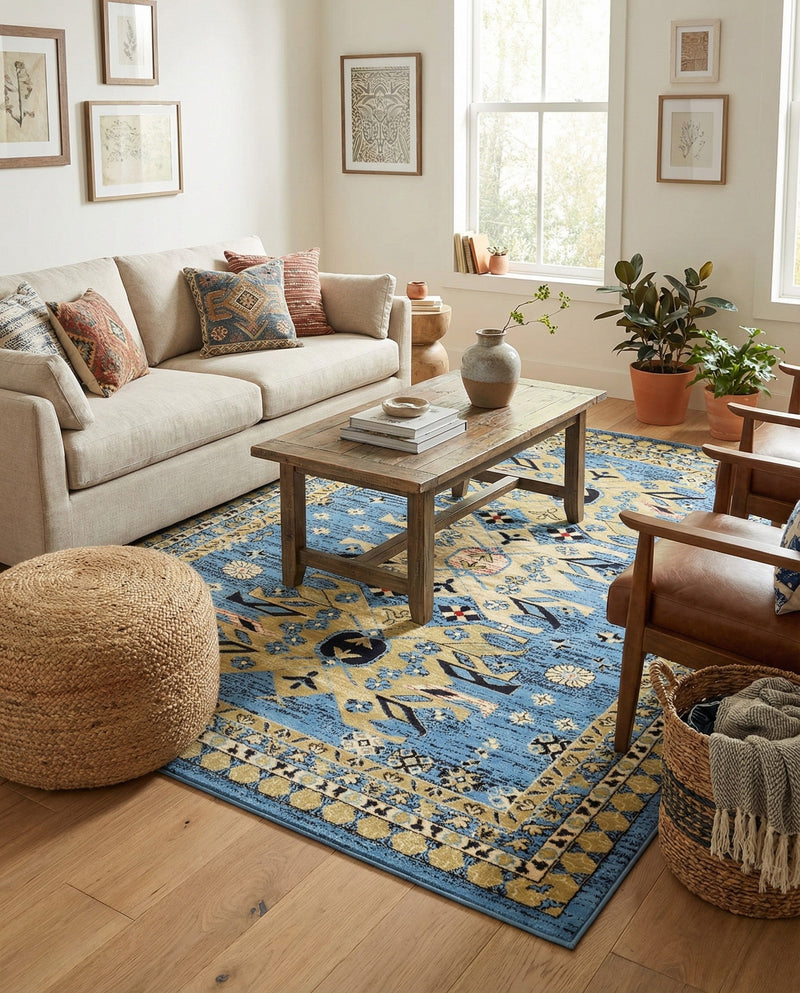 Tabriz Tapestries Collection Area Rug - Azerbaijan (Light Blue) Rectangle Light Blue  lifestyle 14
