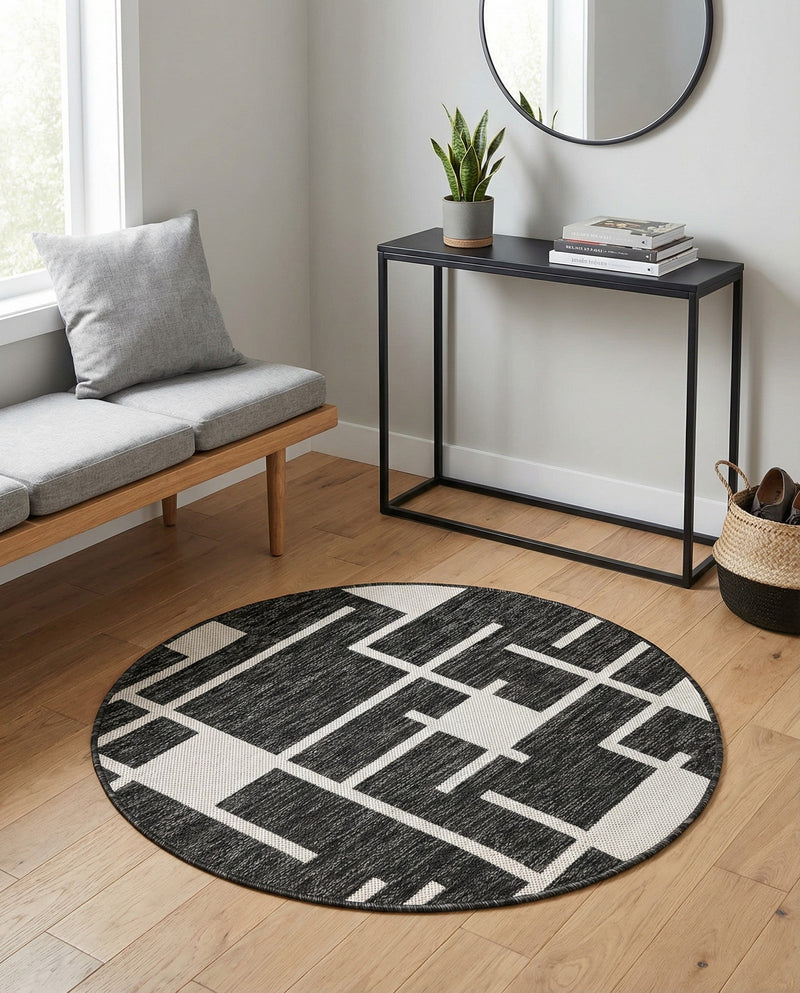 Urban Terrace Collection Area Rug -  Parkside Round Black and White  lifestyle 22