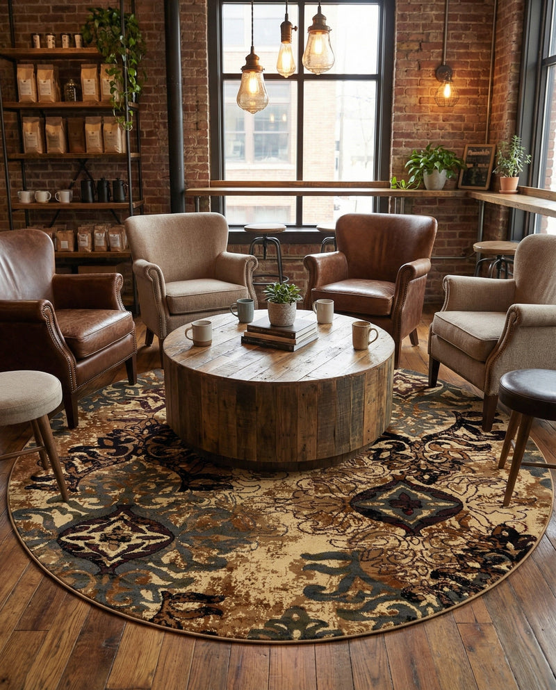 Bistro Lounge Collection Area Rug -  Piccolo Round Beige  lifestyle 45
