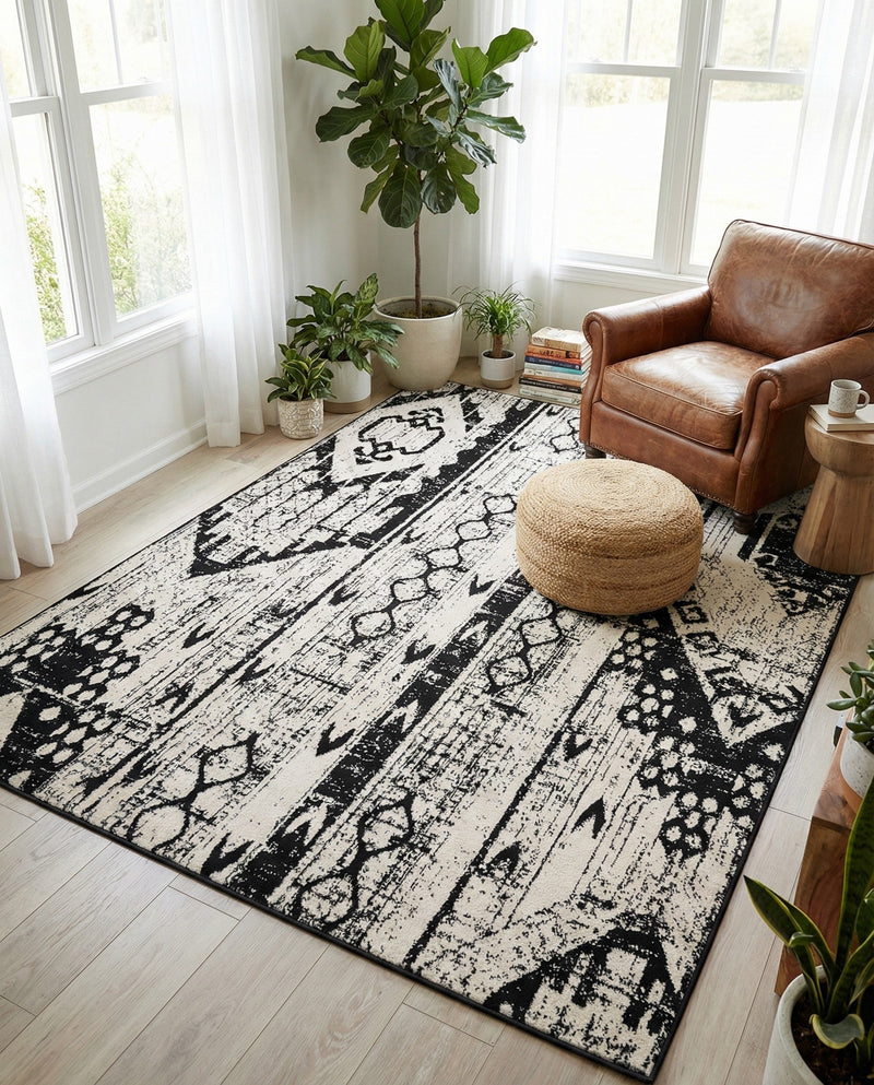 Cascade Range Collection Area Rug - Hood (Black and White) Rectangle Black and White  lifestyle 20