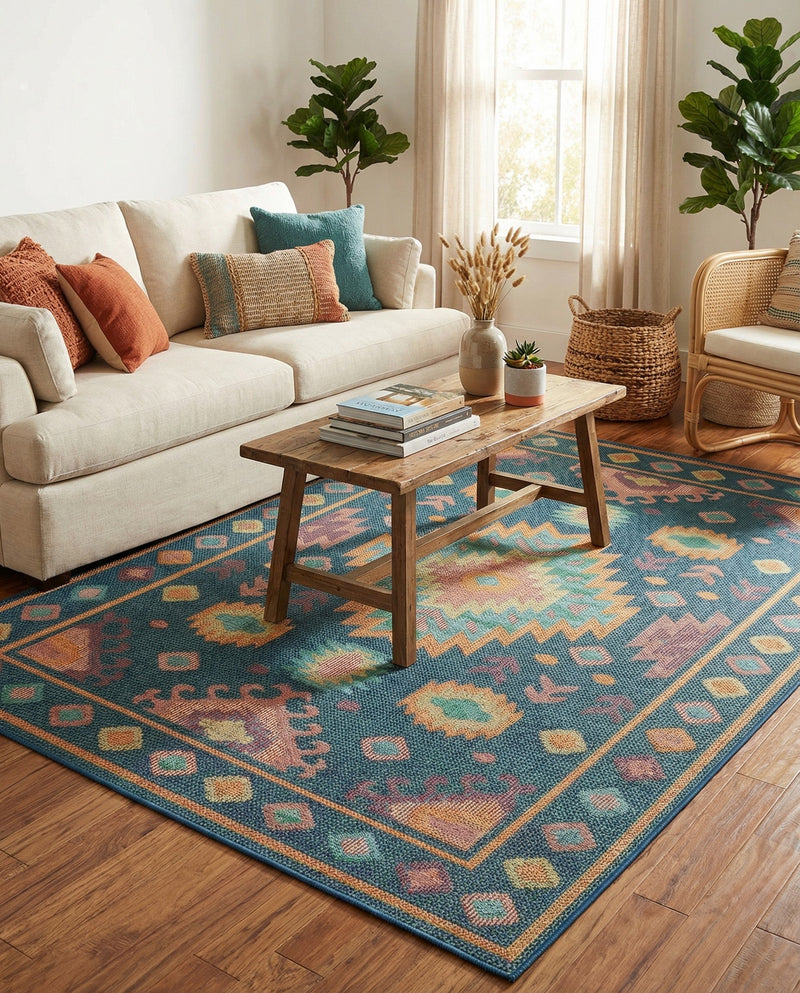 Coastal Terrace Collection Area Rug -  Dunes Rectangle Navy Blue  lifestyle 16