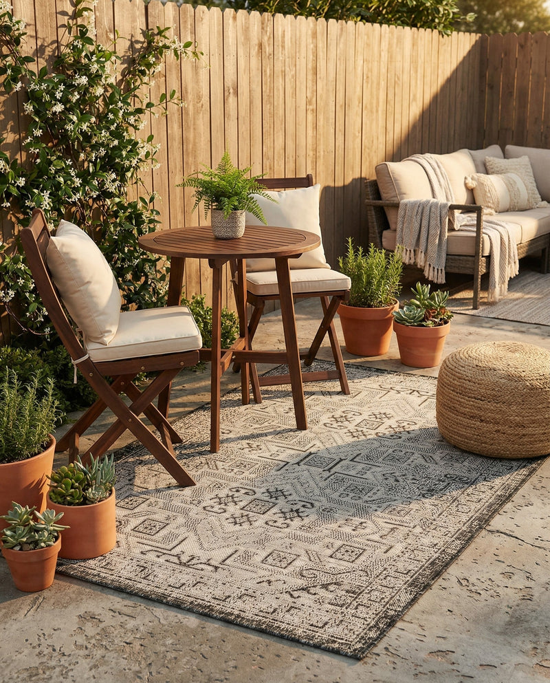 Tribal Terrace Treasures Collection Area Rug - Mayan Marina (Charcoal Gray) Rectangle Charcoal Gray  lifestyle 24