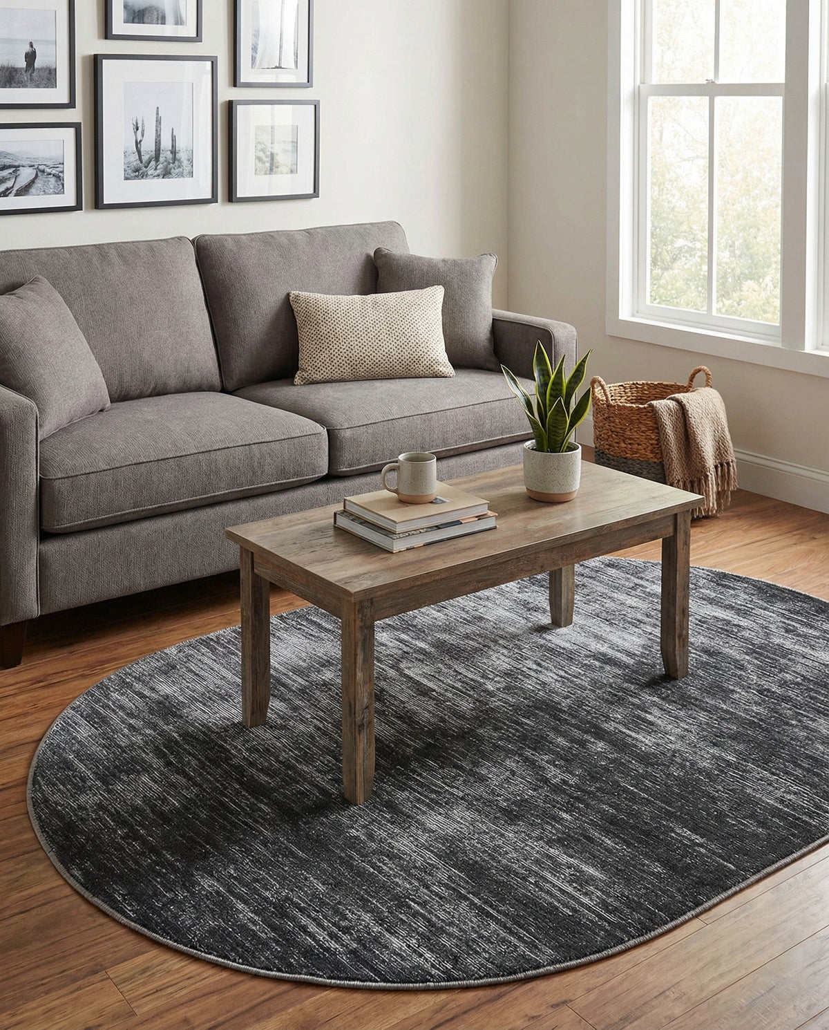 Sahara Essence Collection Area Rug - Oasis (Black) Oval Black  lifestyle 83
