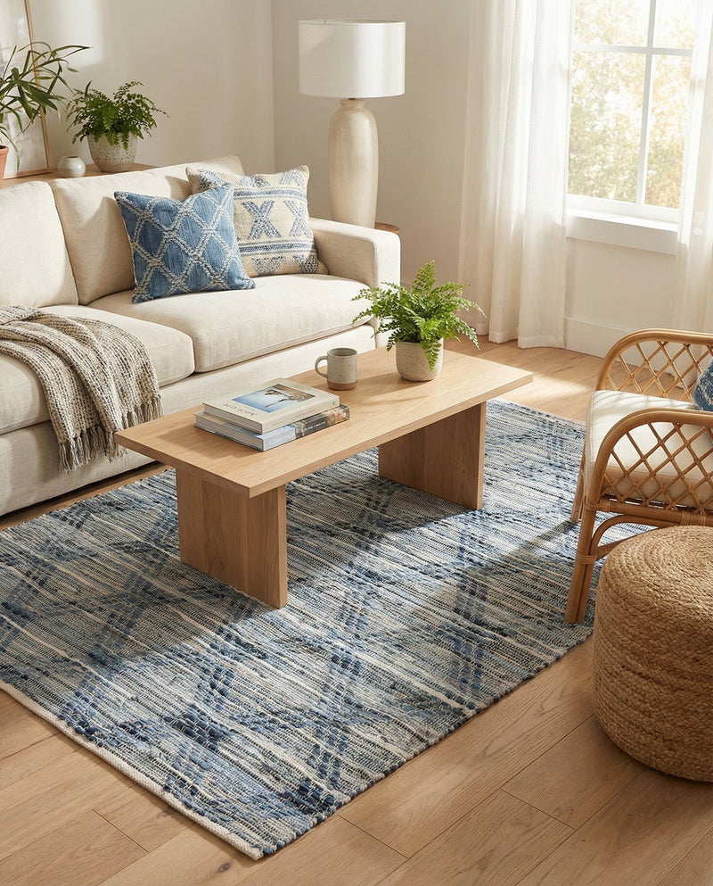 Thar Cotton Collection Area Rug - Pune Rectangle Denim blue  lifestyle 9