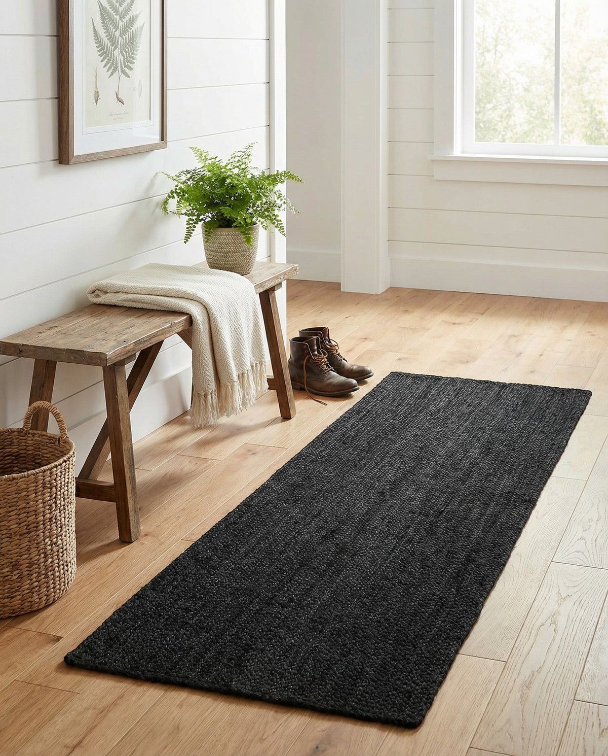 Woven Seaside Jute Collection Area Rug - Martha's Runner Black  lifestyle 91