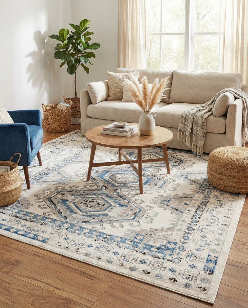 Savannah Elegance Collection Area Rug -  Tybee (Ivory Aqua) Rectangle Ivory Aqua  lifestyle 16