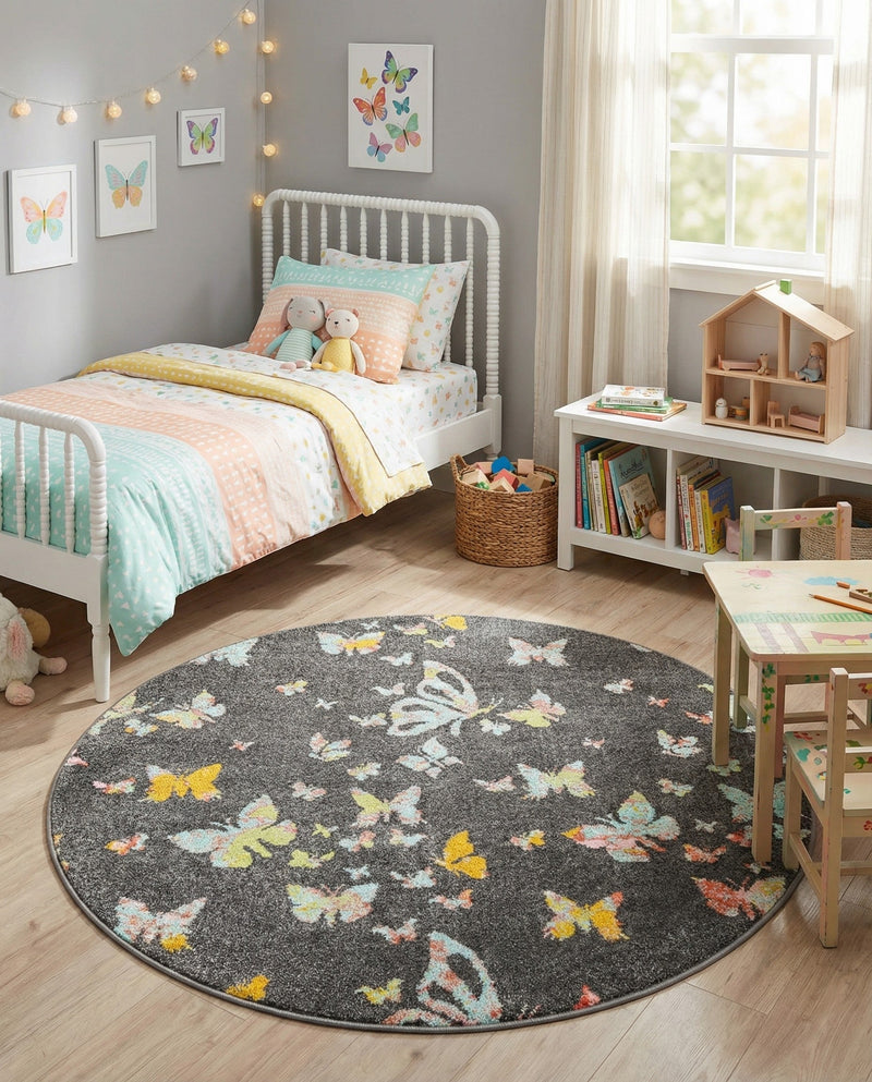 Wonder Tykes Collection Area Rug -  Carnival Round Charcoal Gray  lifestyle 56