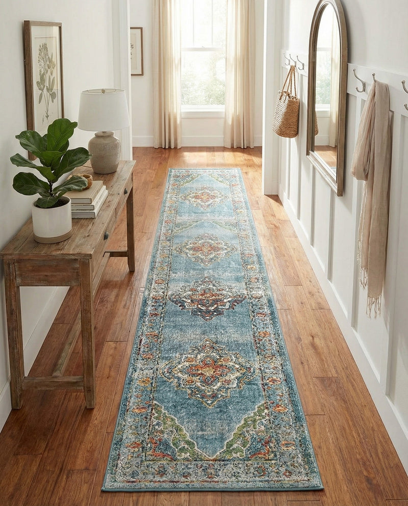 Savannah Soiree Collection Area Rug - Serengeti (Blue) Runner Blue  lifestyle 67