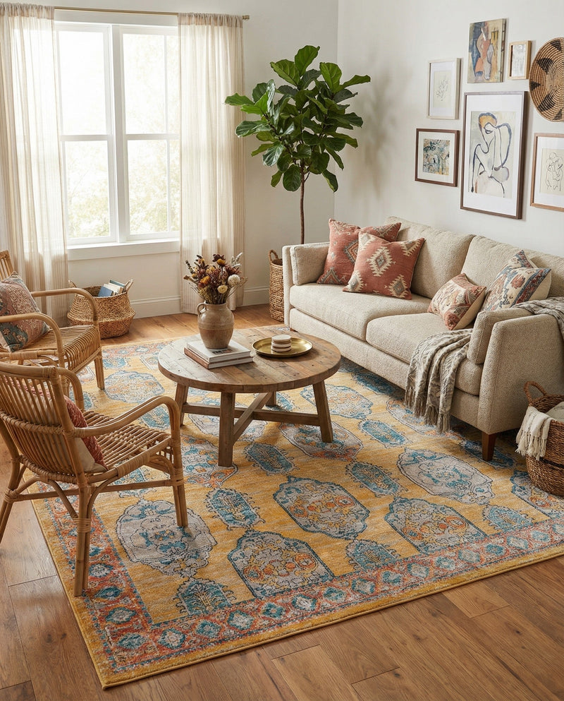 Seville Stripes Collection Area Rug -  Granada (Yellow) Rectangle Yellow  lifestyle 24
