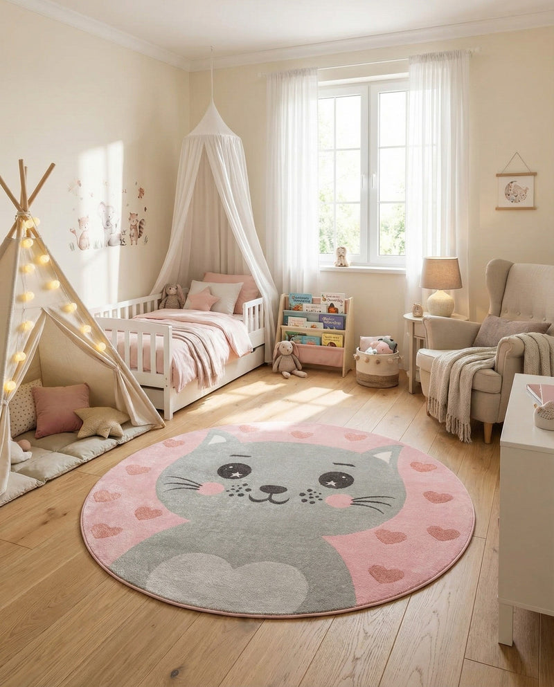 Wonder Tykes Collection Area Rug - Frolic Round Pink  lifestyle 10