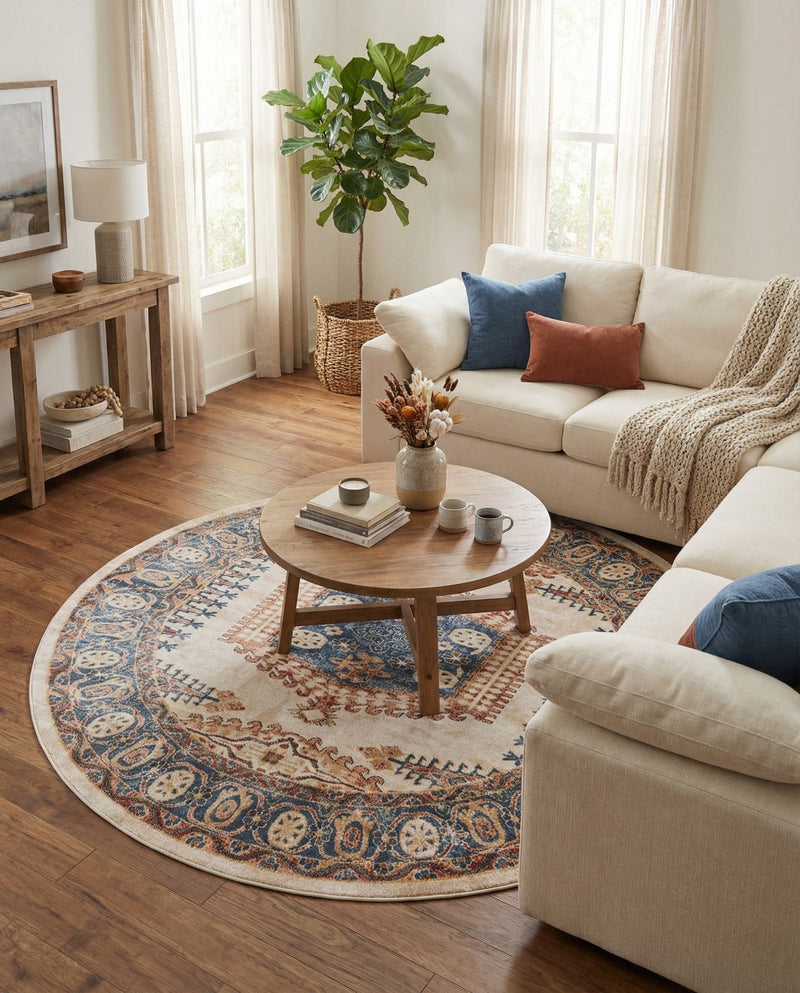 Eden Oasis Collection Area Rug -  Refuge (Cream) Round Cream  lifestyle 59