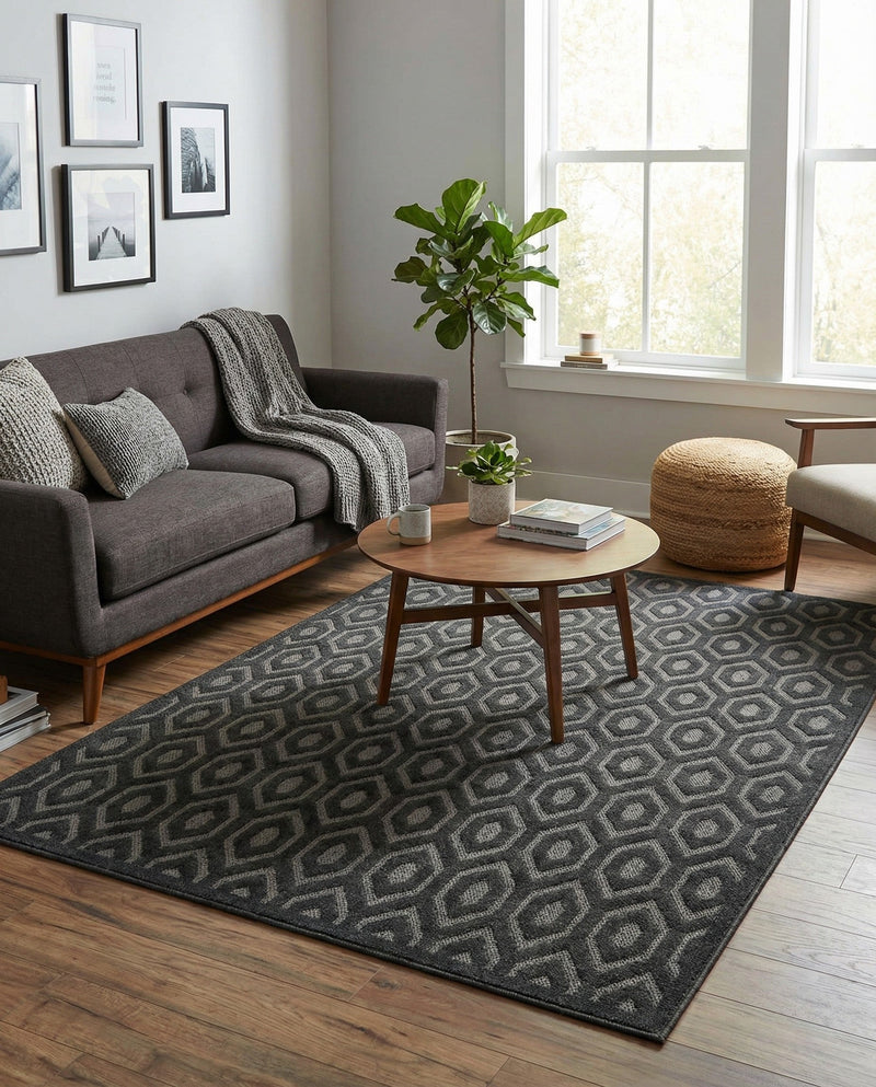Garden Lattice Charm Collection Area Rug - Arbor (Charcoal) Rectangle Charcoal  lifestyle 10