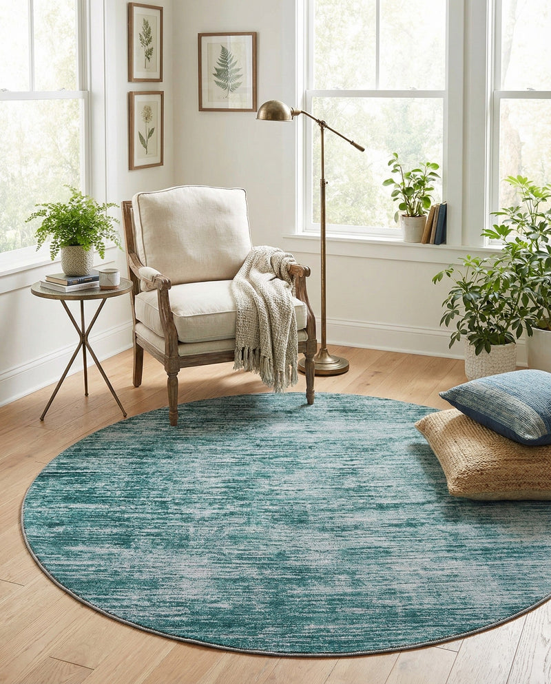 Sahara Essence Collection Area Rug - Oasis (Teal) Round Teal  lifestyle 43
