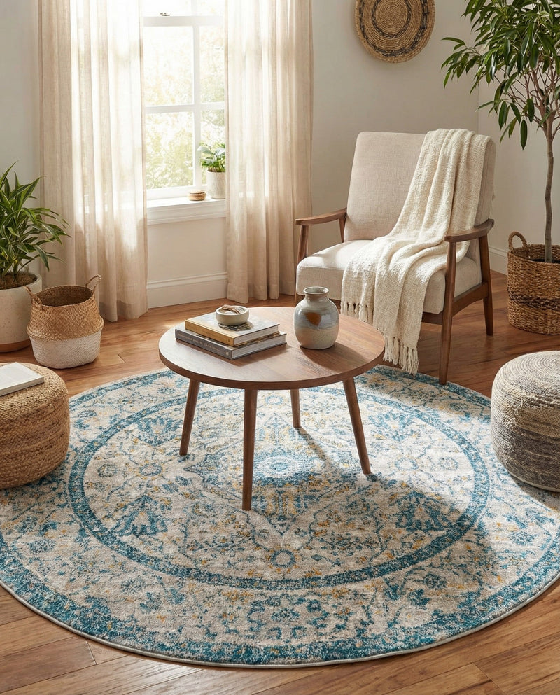 Seville Stripes Collection Area Rug - Cadiz (Light Gray) Round Light Gray  lifestyle 26