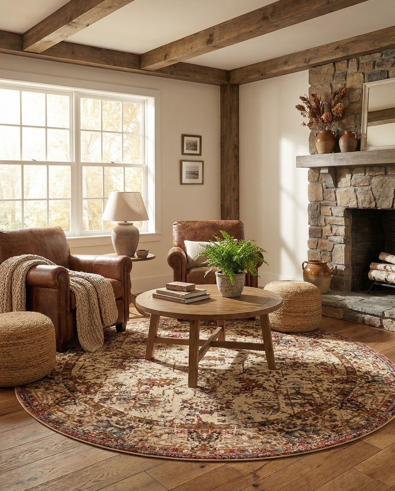 Neptune Elegance Collection Area Rug -  Galatea (Beige Cream) Round Beige Cream  lifestyle 35