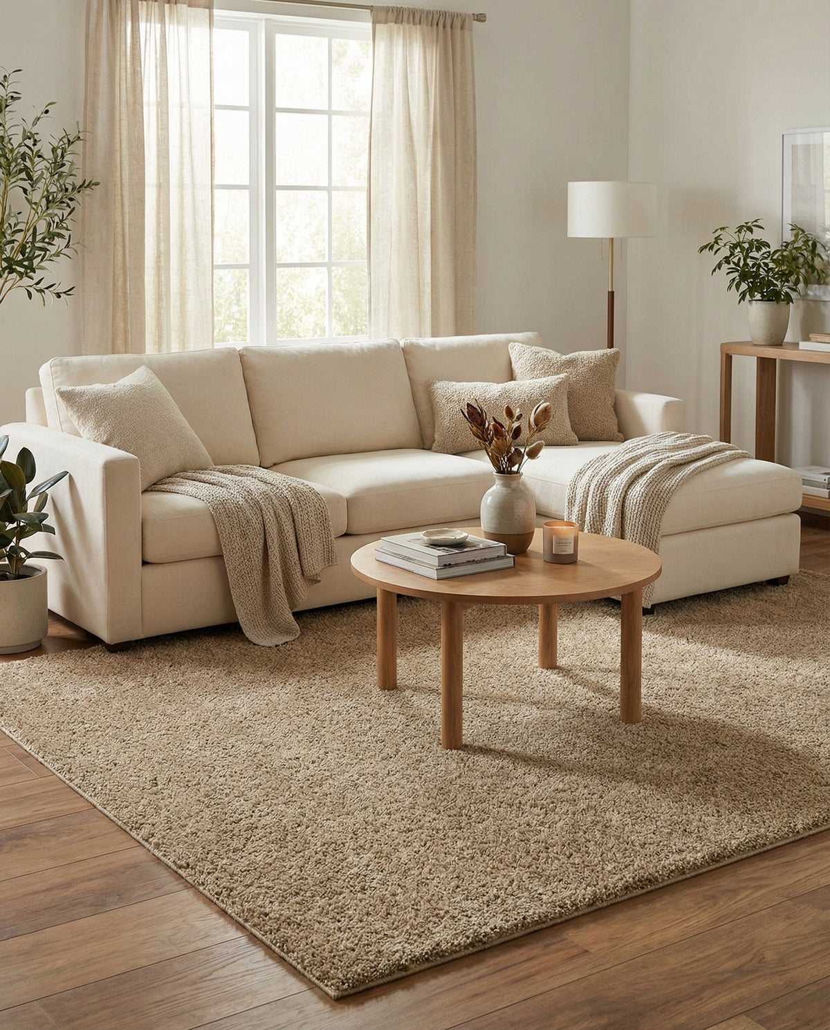 Cozy Comfort Shag Collection Area Rug - Haven (Khaki) Rectangle Khaki  lifestyle 8