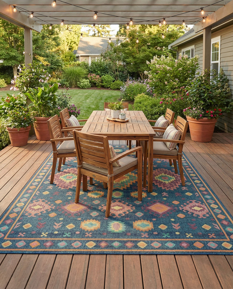 Coastal Terrace Collection Area Rug -  Dunes Rectangle Navy Blue  lifestyle 22