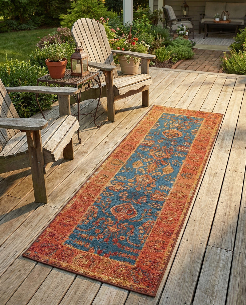 Patio Heritage Collection Area Rug -  Pavilion Runner Navy Blue  lifestyle 75