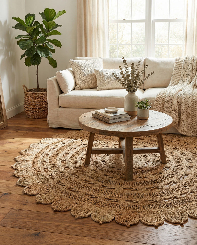 Woven Seaside Jute Collection Area Rug - Coastalhaven (Natural) Round Natural  lifestyle 36