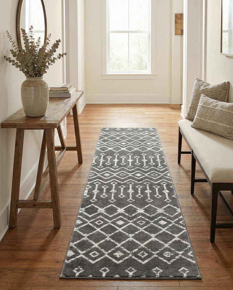 Marrakech Lattice Collection Area Rug - Medina (Gray) Runner Gray  lifestyle 28