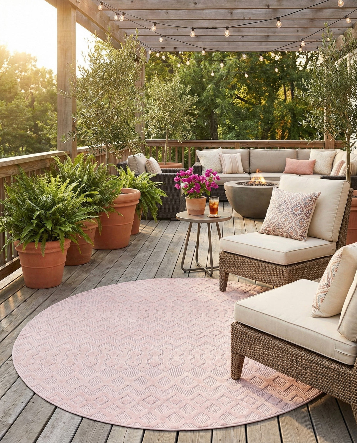 Garden Lattice Charm Collection Area Rug -  Pergola (Pink) Round Pink  lifestyle 34