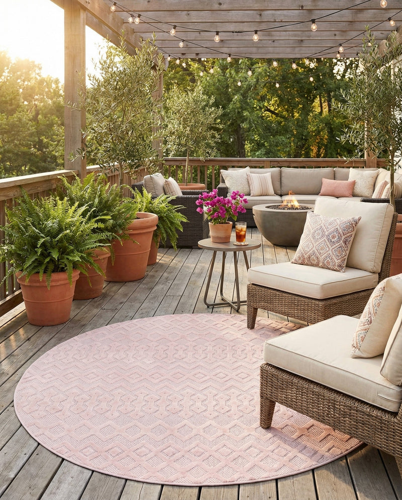 Garden Lattice Charm Collection Area Rug -  Pergola (Pink) Round Pink  lifestyle 34