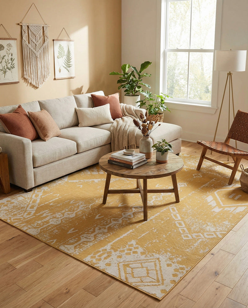 Desert Nomad Terrace Collection Area Rug - Sahara (Yellow) Square Yellow  lifestyle 73