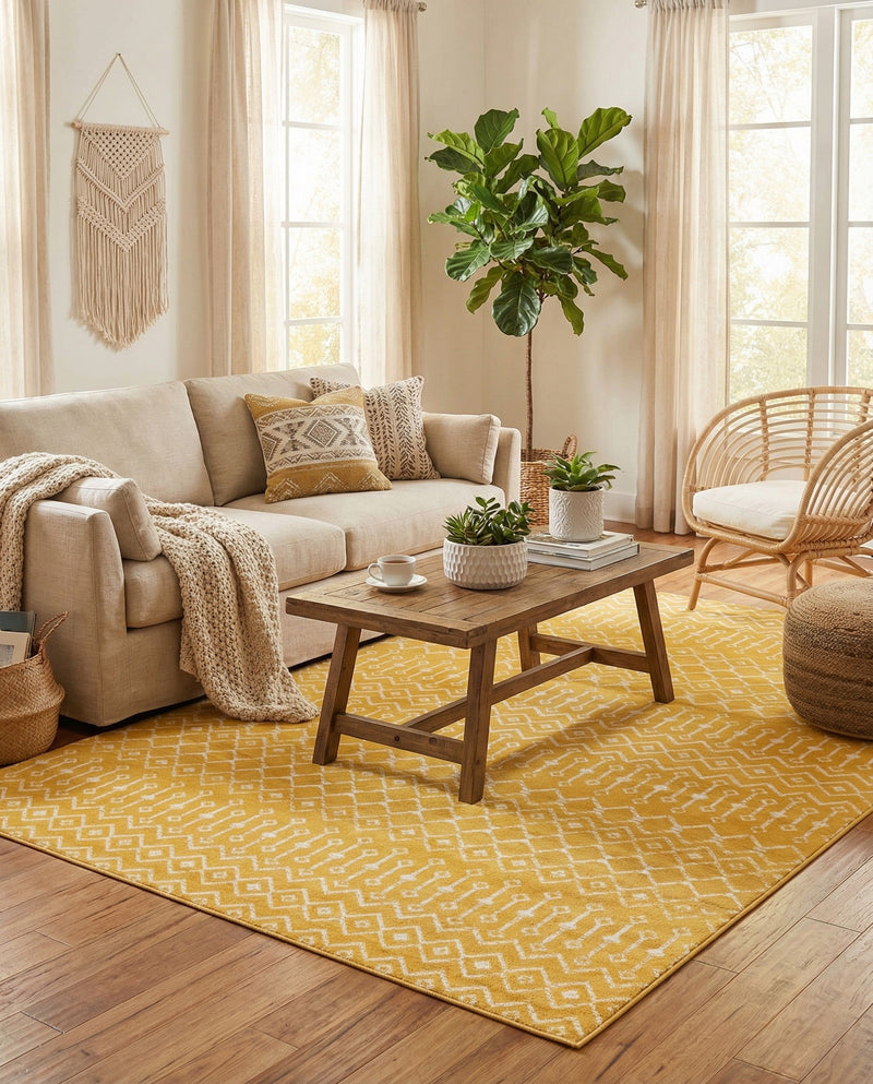 Marrakech Lattice Collection Area Rug - Medina (Yellow) Rectangle Yellow  lifestyle 8