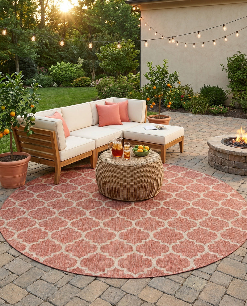 Savannah Pergola Collection Area Rug - Arbor (Rust Red) Round Rust Red  lifestyle 63