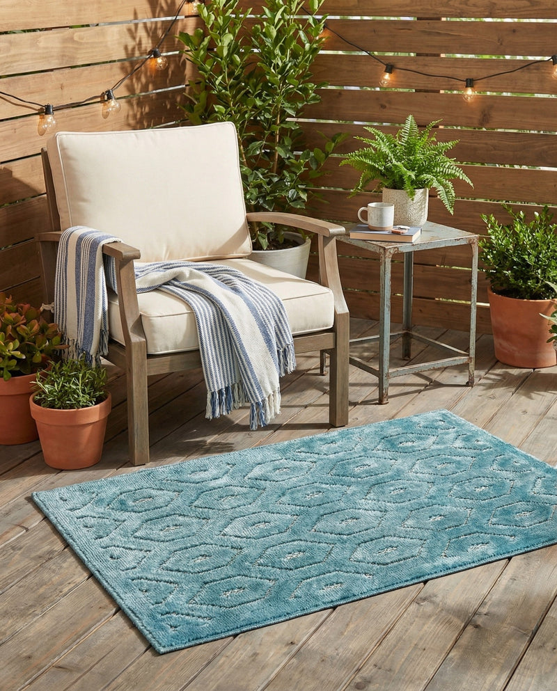 Garden Lattice Charm Collection Area Rug - Arbor (Aqua) Rectangle Aqua  lifestyle 11