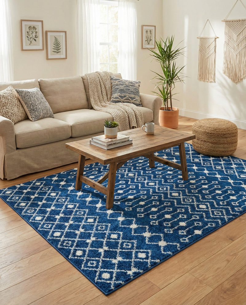 Mediterranean Lattice Collection Area Rug - Santorini (Navy Blue) Rectangle Navy Blue  lifestyle 8
