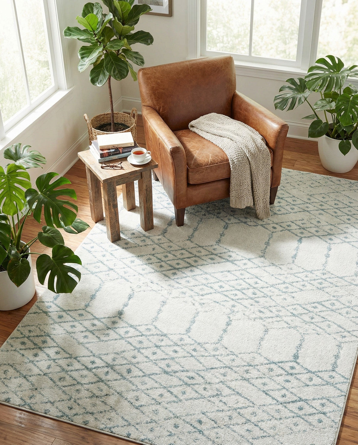 Marrakesh Lattice Collection Area Rug - Casablanca (Ivory Aqua) Rectangle Ivory Aqua  lifestyle 9