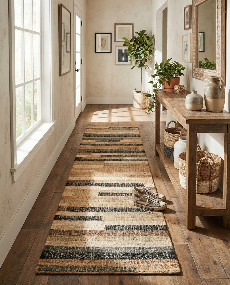 Benares Handwoven Jute Collection Area Rug -  Varanasi Runner Beige  lifestyle 42