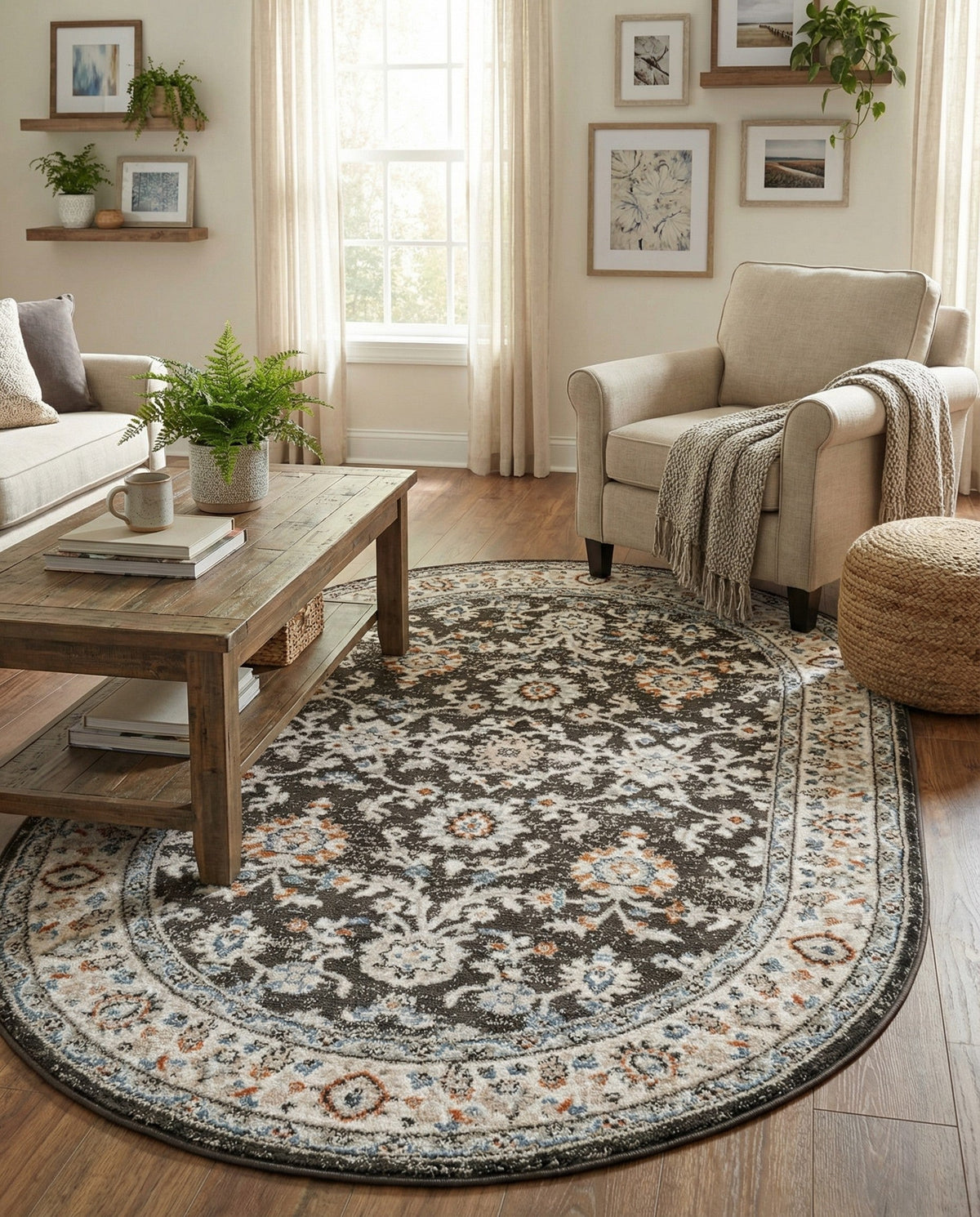 Savannah Elegance Collection Area Rug - Augusta (Fume Gray) Oval Fume Gray  lifestyle 99