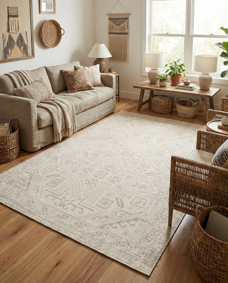 Tribal Terrace Treasures Collection Area Rug - Mayan Marina (Light Gray) Rectangle Light Gray  lifestyle 8