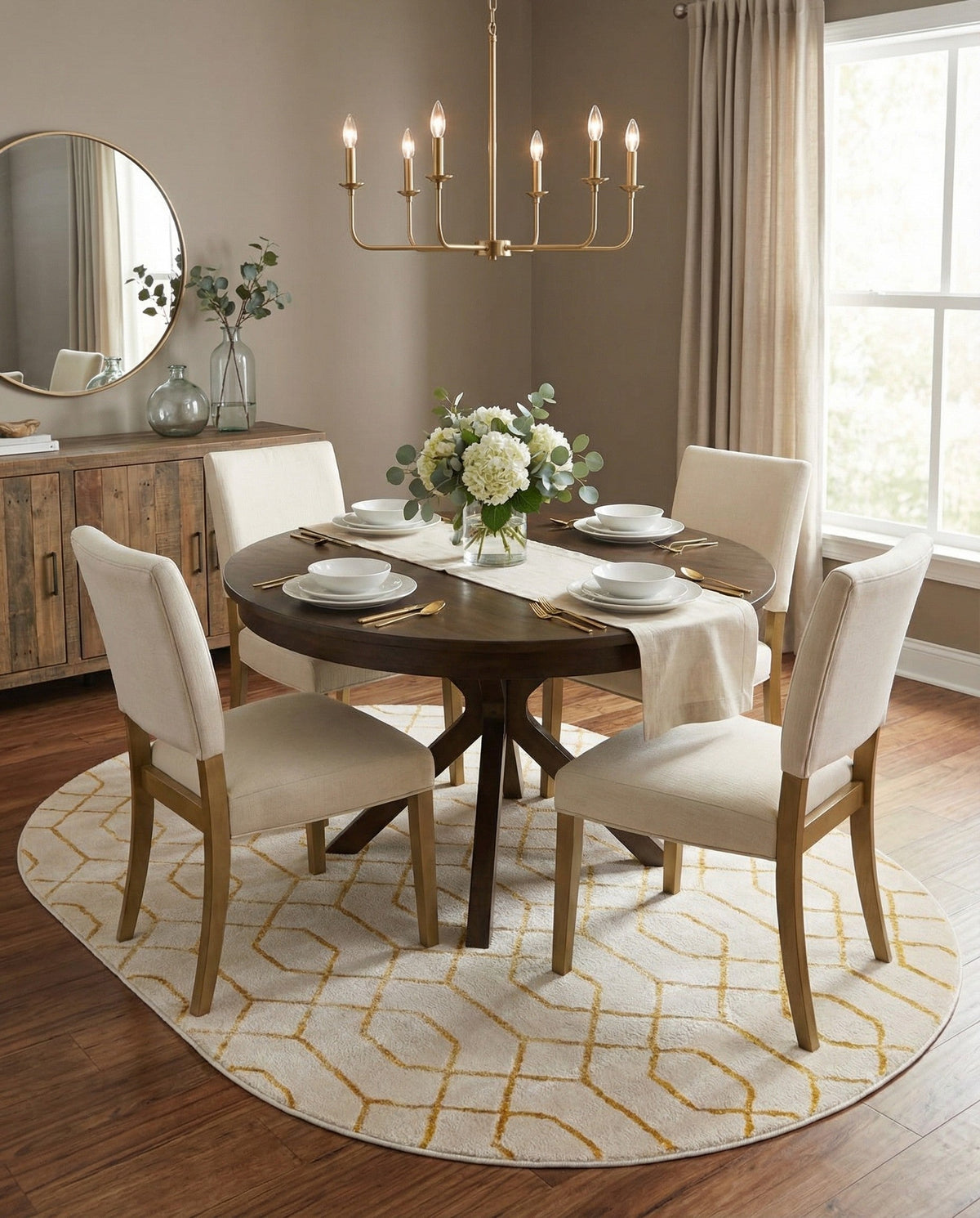 Hollywood Luxe Collection Area Rug - Sunset Oval White and Gold  lifestyle 223