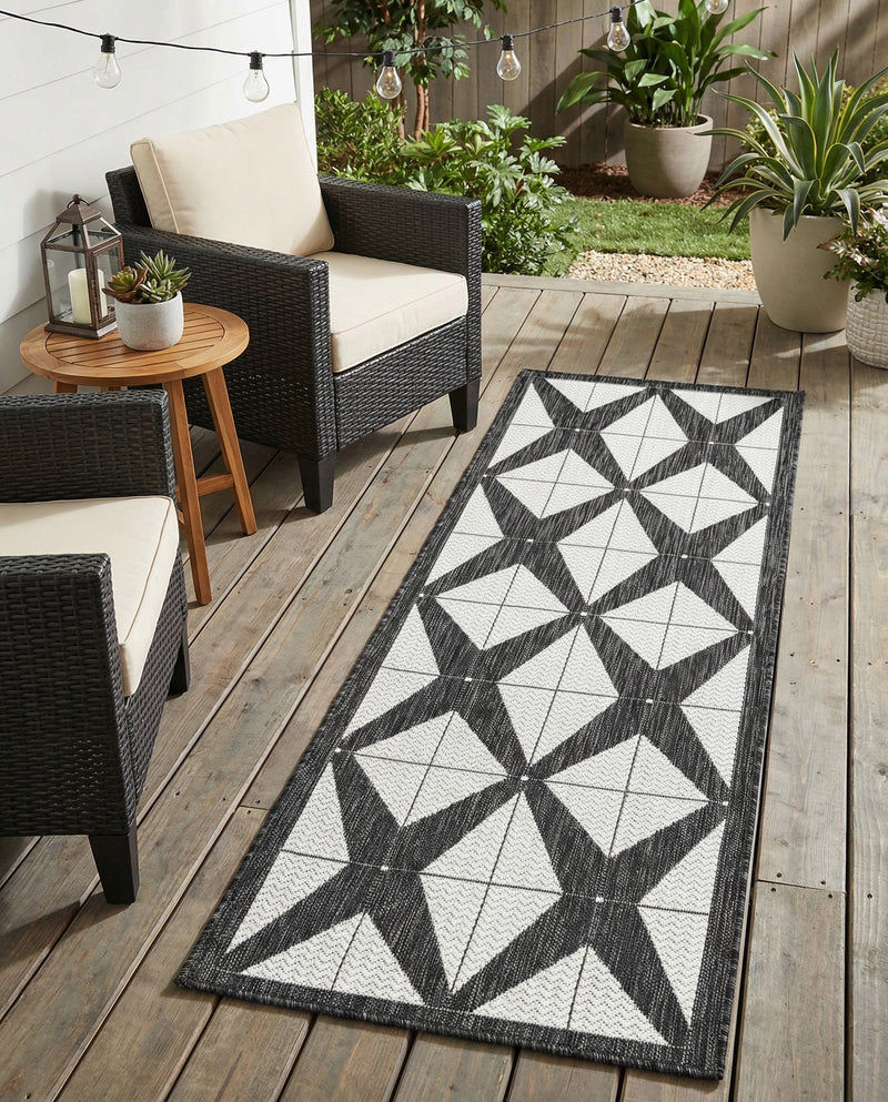 Urban Terrace Collection Area Rug -  Hudson Runner Black and White  lifestyle 25