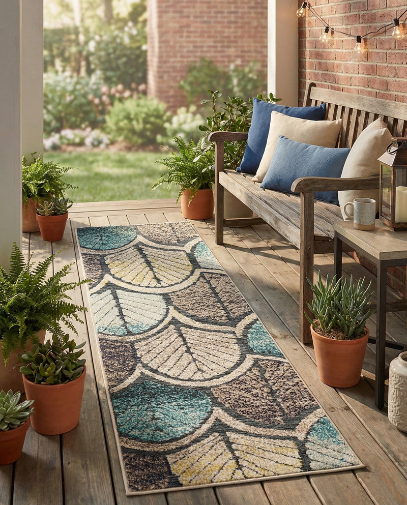Outdoor Marrakesh Collection Area Rug -  Rabat Runner Gray Blue Ivory  lifestyle 50