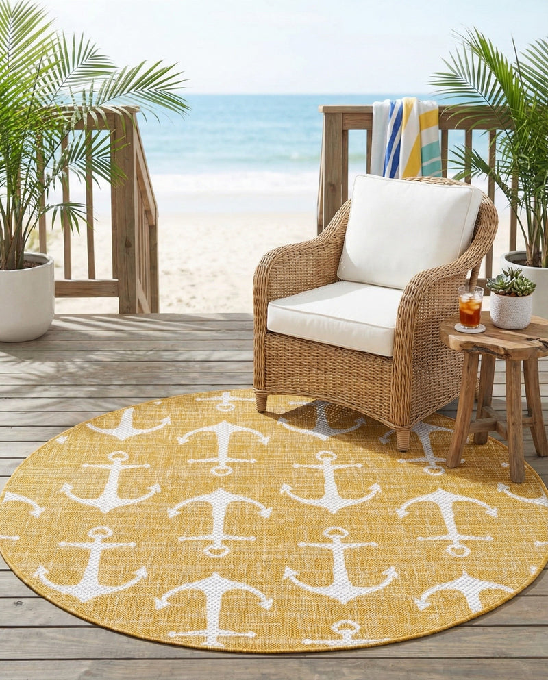 Seaside Haven Rugs Collection Area Rug - Sapphire (Yellow) Round Yellow  lifestyle 42