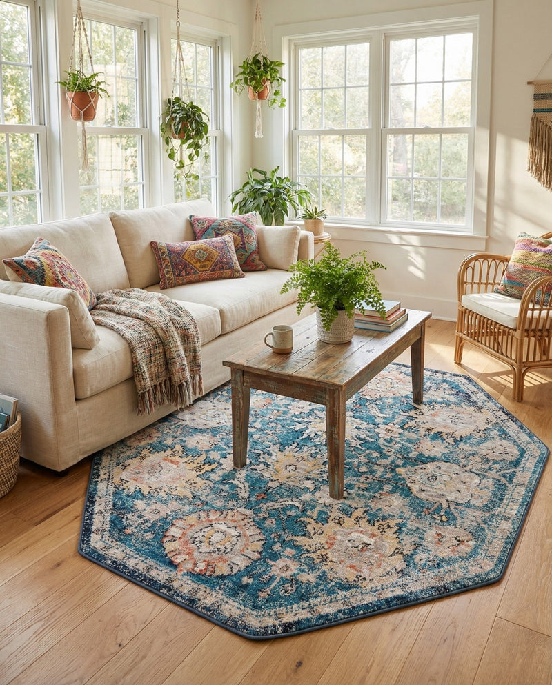 Seville Stripes Collection Area Rug -  Cordoba (Blue) Octagon Blue  lifestyle 30