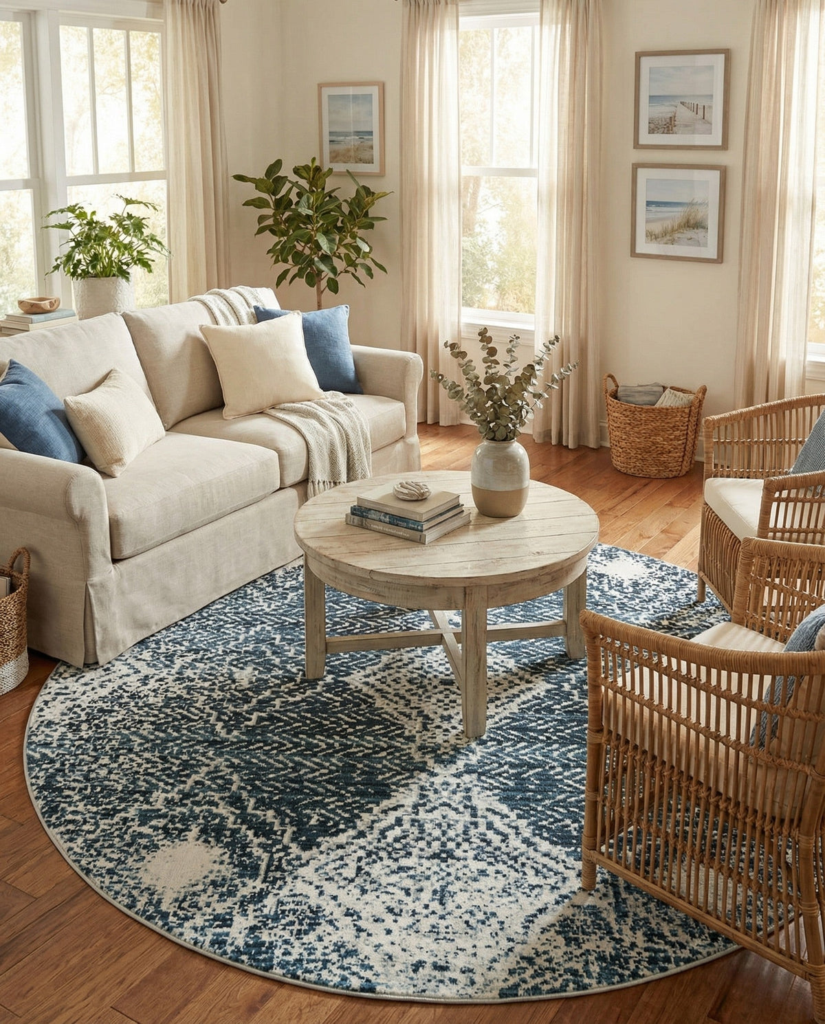 Aegean Elegance Washables Collection Area Rug -  Naxos Round Navy Blue  lifestyle 107