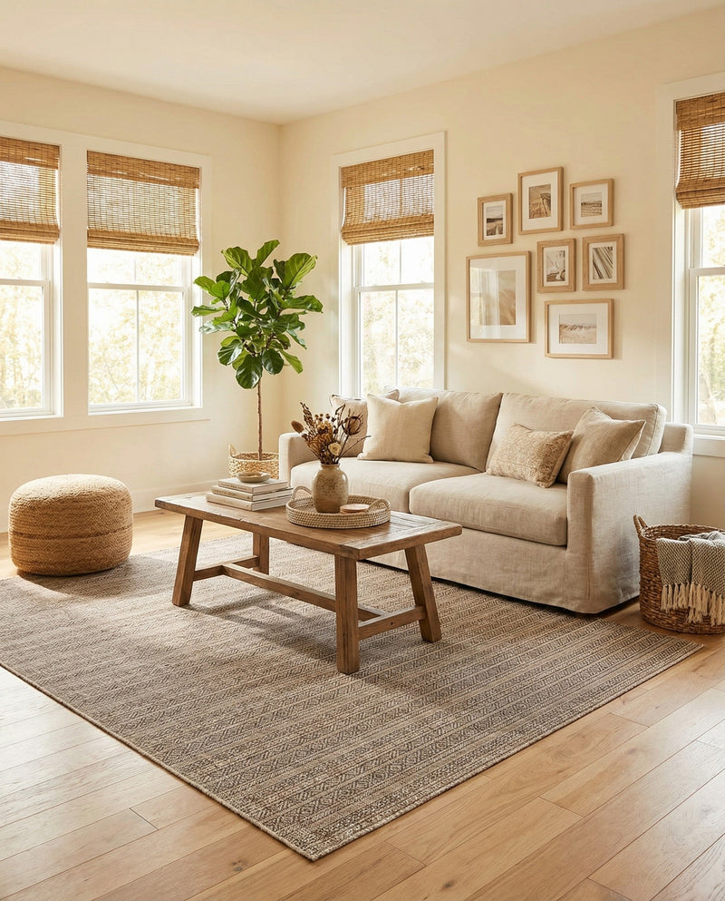 Seaside Stripes Collection Area Rug -  Boardwalk (Natural) Rectangle Natural  lifestyle 24